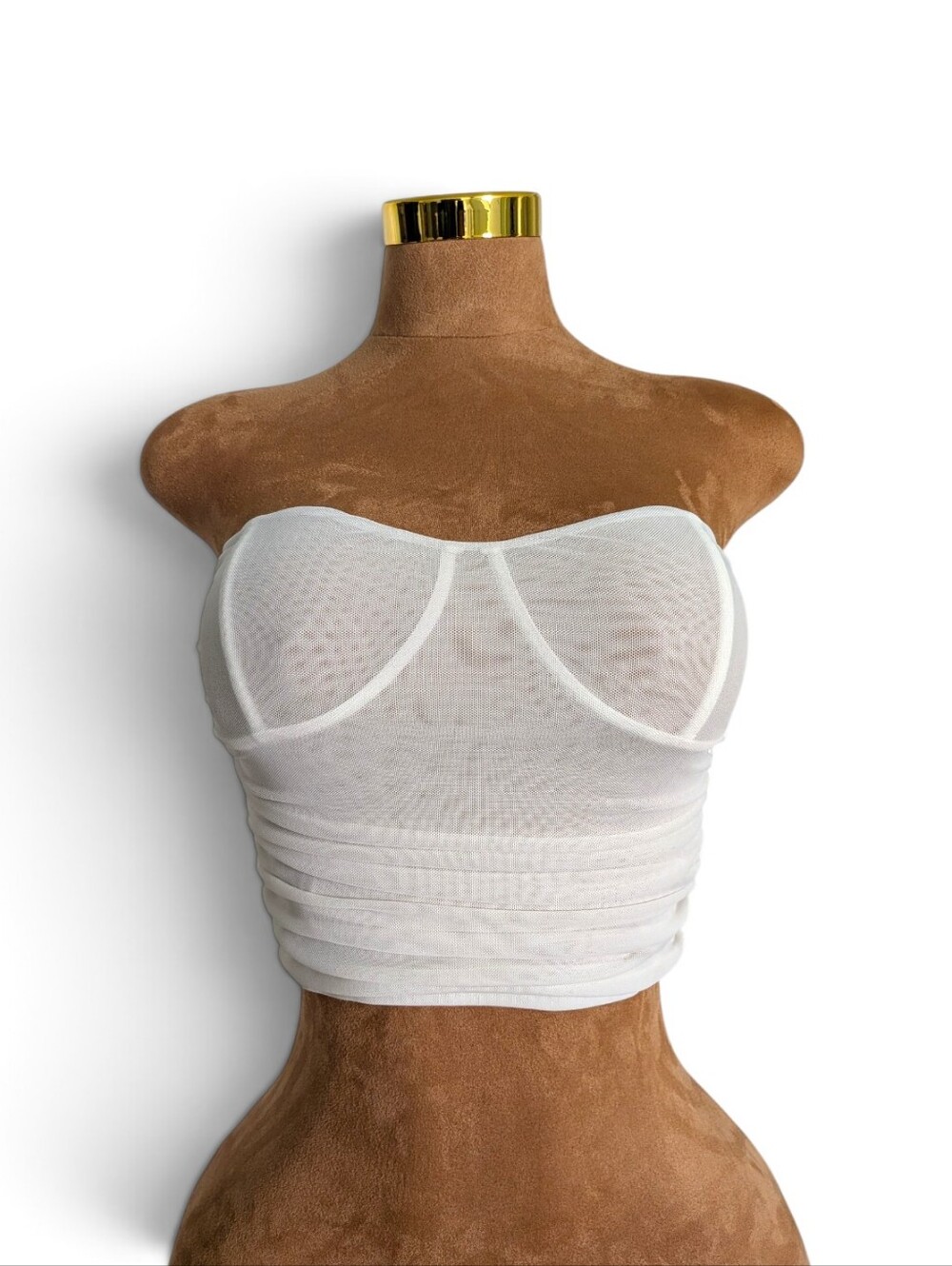 Forever 21 White Strapless Mesh Bustier Crop Top